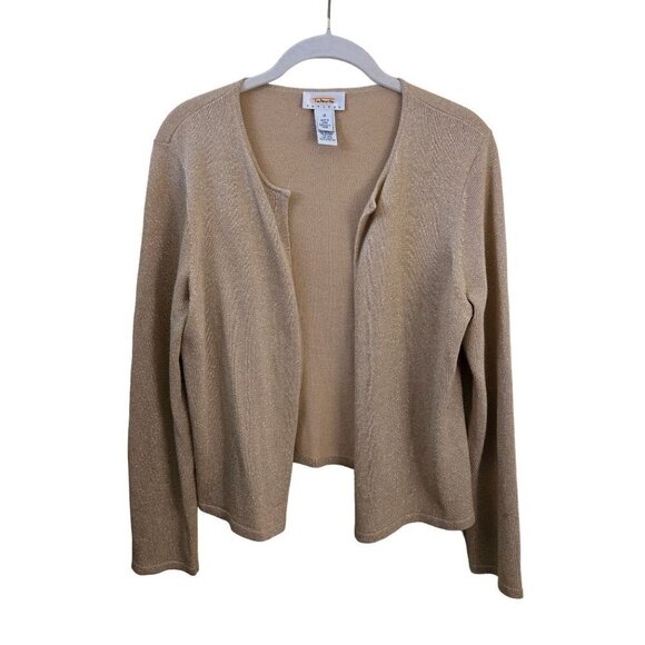 Talbots Vintage Gold Metallic Silk Blend Open Front Cardigan Sweater Size 10p - Picture 1 of 5